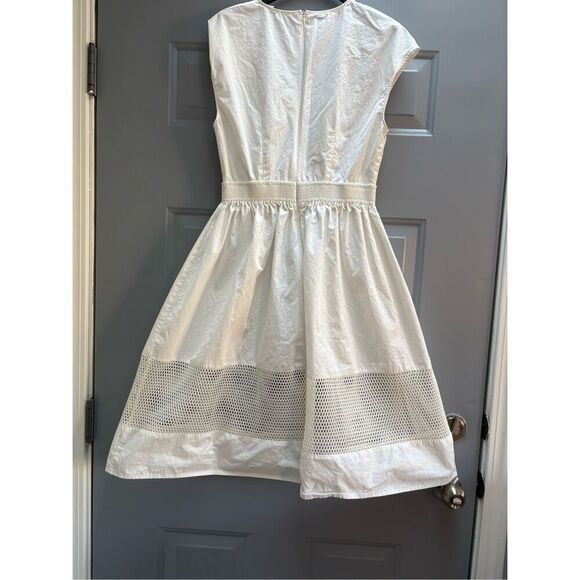 White Fit and Flare Midi Dress Urban Outfitters Eyelet Mesh Casual - Picture 6 of 10